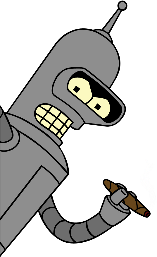 Bender, cigar in hand, peeking in from the left side of the screen